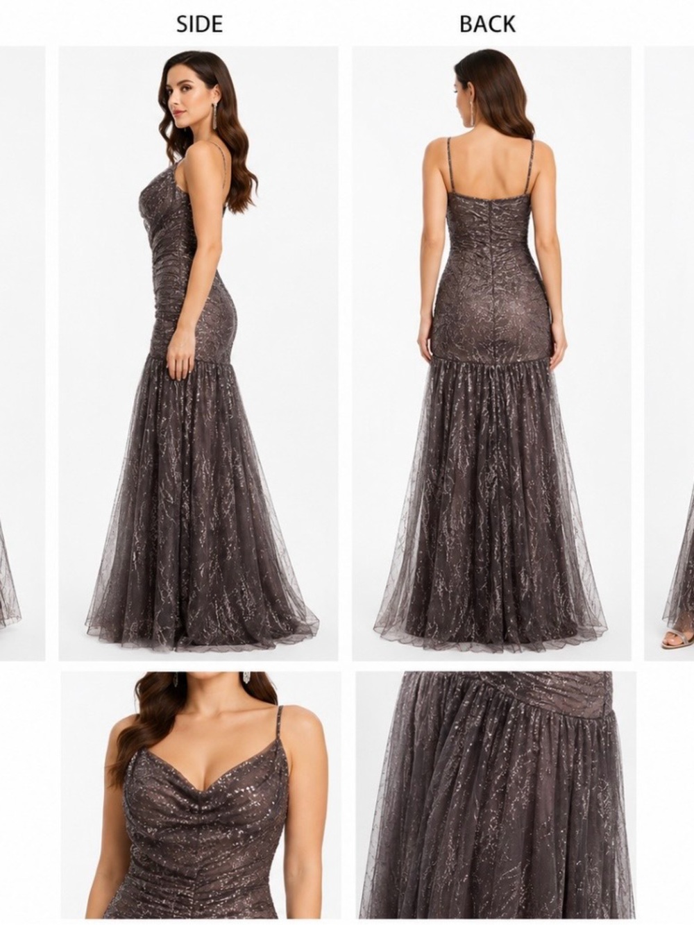 Ruched Sequin Tulle Maxi Dress - Charcoal